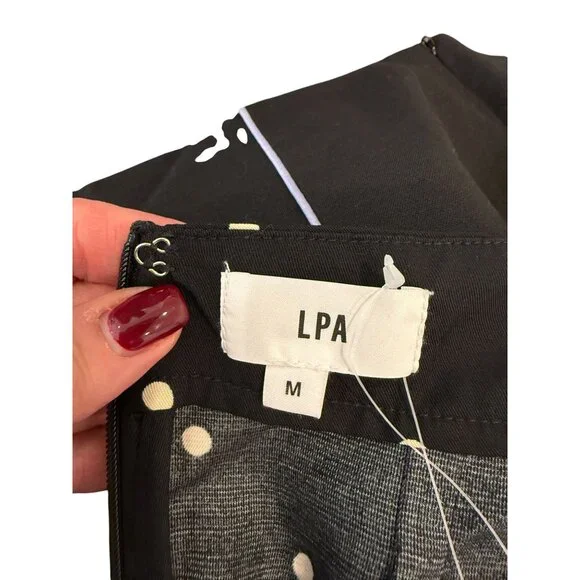 LPA Romi Halter Top Revolve Black Cream Polka Dot Knot Front Backless Peplum NWT - Picture 9 of 9